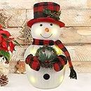 Sancodee Christmas Lighted Snowman, 12" Snowman with Wreath Christmas Table Decorations, Red Black Plaid Snowman Xmas Decor for Home Kitchen Holiday Party