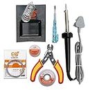 Electronic Spices (7 in 1) 60watt Soldring Iron Starter Kit + Paste + Desolder Wire + Soldring Stand + Solder wire + cutter + Tester For electronic projects