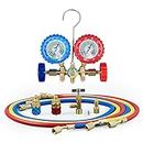 Orion Motor Tech Professional AC Diagnostic Manifold HVAC Gauge Set for R134A, R12, R22 R502 Refrigerants with Couplers and 1/4" male to 1/2" female ACME Adapter for Car Auto Air Conditioning