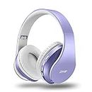 ZIHNIC Bluetooth Headphones Over-Ear, Foldable Wireless and Wired Stereo Headset Micro SD/TF, FM for Mobile Phone, PC, Soft Earmuffs and Lightweight for Longer Wear (Purple)