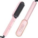 TYMO Ring Pink Hair Straightener Brush - Hair Straightening Iron with Built-in Comb, 20s Fast Heating & 5 Temp Settings & Anti-Scald, Perfect for Professional Salon at Home