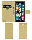 ACM Leather Window Flip Wallet Front & Back Case Compatible with Nokia Lumia 830 Mobile Cover Golden