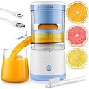 Zulay Kitchen Juice Vortex Portable Citrus Juicer - Electric Squeezer with Cleaning Brush - Rechargeable Mini Juicer Machine - Hands Free Wireless Portable Juicer - USB Charger Included (Blue/White)