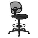 Office Star Deluxe Mesh Back Drafting Chair with 20" Diameter Adjustable Footring, Black Fabric Seat