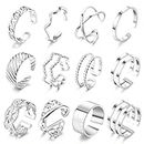 YADOCA 12PCS Knuckle Rings For Women Silver Tone Stainless Steel Midi Rings Set Simple Stackable Finger Rings Adjustable Open Stacking Plain Band Rings