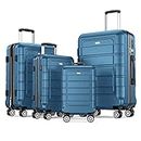 SHOWKOO Luggage Sets Expandable PC+ABS Durable Suitcase Double Wheels TSA Lock 4pcs, Family Set-Navy