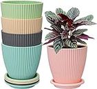 INKULTURE Plastic Round Flower Pots for Home Planters, Terrace, Garden Etc | Pack of 05 | Multicolor | Suitable for Home Indoor & Outdoor Gardening Plants