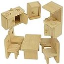 AUTHFORT Dolls House Furniture Sets Wooden Miniature Furniture Pretend Play Toy Dining Room