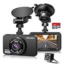 ORSKEY Dash Cam for Cars Front and Rear and SD Card Included 1080P Full HD In Car Camera Dual Lens Dashcam for Cars 170 Wide Angle Sony Sensor with Loop Recording and G-sensor