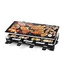 Raclette Table Grill, Techwood Electric Indoor Grill Korean BBQ Grill, Removable 2-in-1 Non-Stick Grill Plate, 1500W Fast Heating with 8 Cheese Melt Pans, Ideal for Parties and Family Fun, Black