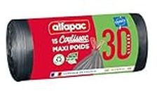 ALFAPAC - 15 sacs 30L à lien coulissant - Sacs Poubelle Maxi Poids - Vegetal Origin, 50 x 65 cm