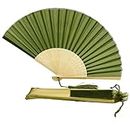 FANSOF.FANS Fabric Handheld Folding Hand Fan With a Tassel Grade A Bamboo Ribs for Women Girls Summer Party Event Favour Birthday Wedding Souvenir Gift (Moss/Olive Green)