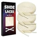Auihiay 3 Pairs Ivory Shoelaces, 51 Inches Multipack Flat Shoestrings, Shoe Laces for Sneakers, Skates, Casual Shoes, Canvas Shoes, Boots, Fashion Replacement Shoelaces(Ivory Color)