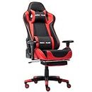 NOKAXUS Gaming Chair Large Size High-Back Ergonomic Racing Seat with Massager Lumbar Support and Retractible Footrest PU Leather 90-180 Degree Adjustment of backrest (Large, YK-608-RED)