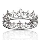 Corone e diademi in metallo Royal Full King Crown per uomo Cosplay matrimonio feste di ballo decorazioni corona accessori per copricapo (nero bianco)