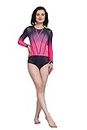 स्वदेस SPORTS Sparkling Rhinestone Leotard in Pink, White and Black with black shorts Full sleeve garment, Fabric Polyester & Lycra(fully elasticated) for Girls (Size-10 Years)