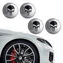 dawfall 4 Pack Car Hub Cap Sticker, Personalized Tusked Skull Design, Flat Round Waterproof Metal Vehicle Sticker Accessories, Universal 2.2In Automotive Hub Decorative Decals (Silver)
