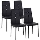 HOMCOM Modern Dining Chairs Set of 4, Upholstered Faux Leather Kitchen Chairs with Crystal Tufting and Metal Legs for Living Room, Black