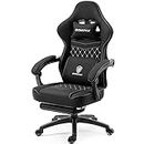 Dowinx Gaming Chair Breathable Fabic Computer Chair with Pocket Spring Cushion, Comfortable Office Chair with Gel Pad and Storage Bags,Massage Game Chair with Footrest,Black