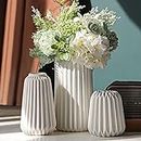 White Ceramic Vases -Set of 3 Flower Vase for Modern Home Decor,Nordic Minimalism Style for Wedding Party Bedroom Office Entryway Living Room & Bathroom Shelf Decor Centerpiece Table Decorations