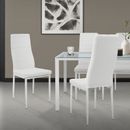 Juego de salon blanco con 4x sillas con respaldo + 1x mesa con tapa de cristal