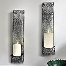 Art Maison Silver Wall Sconce Candle Holder, Metal Wall Decor for Living Room, House Sconce 3.5"x15", Hanging Candle Sconces Wall Decor Set of 2