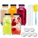 CUCUMI 5pcs 16oz Glass Juice Bottles with Lids, Reusable Juice Containers Drinking Jars Water Cups with Brush, Glass Straws, Lids with Hole