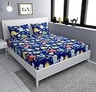 KNIT VIBES Kids Dinosaurs Design Queen Size Elastic Fitted Bedsheet for Kids Room, Bedroom, Living Room, 90x100 inches, Set of 1 pc of Bedsheet & 2 Pillow Covers, Blue