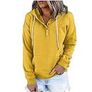 Womens Sweatshirt Fall 2023 Casual Snap Button Drawstring Hoodies Fleece Pullover Long Sleeve Tops Lightweight Pocket, A#30 Yellow, Small
