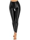 CHICTRY Women's Glossy Opaque Pantyhose Shiny Hollow Out Tights Yoga Pants Training Sports Leggings 2# Black M
