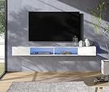 WAMPAT TV Stand with LED Lights for 65/70/75 Inch TVs, Entertainment Center Media Console, Wall Mounted Shelf Under TV Cabinet with Storage for Living Room and Bedroom, White