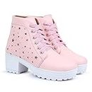 ArranQue Woomen's Boots Shoes Multi Star Design Fashion Casual Boot High Ankle Heel for Girls Boot (Size UK5, Pink)