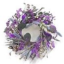 KI Store Natural Dried Flowers Wreath 11-Inch Purple Lavender Candle Ring Table Centerpiece Small Spring Summer Wreath for Wedding Cabinate Wall Window Door