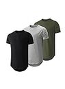 JMIERR Men's 3 Pack T Shirts Casual Cotton Short Sleeve T-Shirts Dad BOD Solid Color Hipster Hip Hop Longline Crewneck Hawaiian Shirts, T Shirts for Men Pack, CA 43(L), Black/Light Grey/Army Green