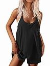 Ekouaer Womens Romper Casual Sleeveless V Neck Jumpsuits Loose Spaghetti Strap And Comfy Shorts Overalls Jumpsuits With Pockets Black M