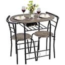 Yaheetech 3-Piece Dining Table Set, Kitchen Table & Chair Sets for 2, Compact Table Set w/Steel Legs, Built-in Wine Rack for Breakfast Nook, Small Space, Apartment, Drift Brown
