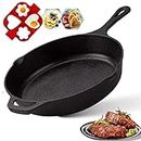 Billord Cast Iron Pan, Cast Iron Skillet 30cm (12.5 inch) Frying Pan with Silicone Egg Ring, Black