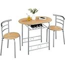 Yaheetech 3-Piece Dining Table Set, Kitchen Table & Chair Sets for 2, Compact Table Set with Built-in Wine Rack for Breakfast Nook, Small Space, Apartment, 35.5�21�30?(LxWxH) Natural