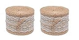 ATWOZEE Natural Jute Burlap Ribbon with White Lace - Pack of 2