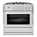 COSMO COS-965AGC 36 in. Gas Range with 5 Burner Cooktop, 3.8 cu. ft. Capacity Rapid Convection Oven with 5 Functions, Heavy Duty Cast Iron Grates in Stainless Steel, 36 inches