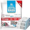 Travel Roll Up Bags - Pack of 10 (4 Large + 4 Medium + 2 Small) | Roll-Up Compression Storage | Double Zipper, Reusable Space Saver Bags for Home Storage, Packing Organization - No Vacuum Pump Needed