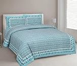 UniqChoice 180 TC Turquoise Color Floral Printed King Size Bedsheet with 2 Pillow Cover (ELEG-27-Turquoise)