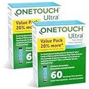OneTouch Ultra Test Strips for Diabetes - 120 Count Diabetic Test Strips | Blood Sugar Test Strips for Blood Glucose Monitor Kit (2 Boxes, 60 Diabetes Test Strips Each)