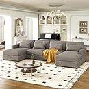 Evedy Modular Sectiona 128.3" Oversized, Living Room Furniture Sets, Sectional couches with 2 Storage Chaise and 4 Lumbar Support Pillows,for Large Space Dorm Apartment-Grey, U-Shaped Sofa