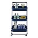 TUKAILAi 3-Tier Rolling Storage Cart with Lockable Wheels and Ergonomic Handle, Slide Out Utility Shelving Unit Organizer Serving Trolley Clearing for Kitchen Bathroom Laundry Bedroom (Dark Blue)