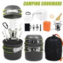 14pcs Camping Cookware Set Hiking Picnic Cooking Bowl Pot Pan Knife Spoon Kit UK