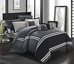 Chic Home Zarah Colorblock King Size Comforter Set, 10-Piece King Bedding Set with King Comforter, Shams, Decorative Pillows, and Sheet Set - Bed in a Bag King (Grey)