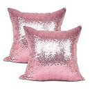 YOUR SMILE Pack of 2 New Luxury Series Pink Decorative Glitzy Sequin & Comfy Satin Solid Throw Pillow Cover Cushion Case 17" x 17" (145)