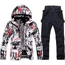 Men's Jacket and Pants Set Insulated Waterproof Waterproof Snowboard Snowsuits for Snow Sport #238+Black XL