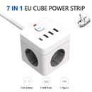 7-in-1 Eu Power Strip, Power Strip Protector, 3 Ac Outlets 3 Usb 1 Type-c, Desktop Charging Station With Overload Protection, With For Home, Office, Travel, Computer, White And Black
